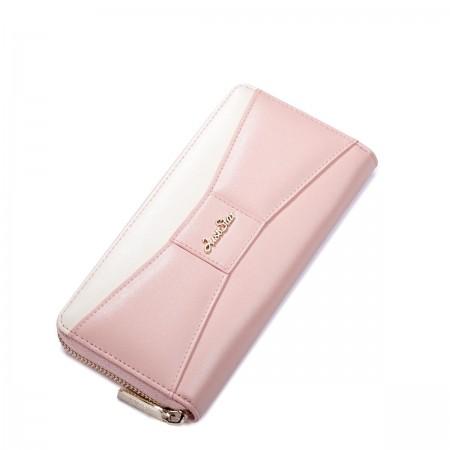 Butterfly Sweet girl Zipper leather wallet Pink+White