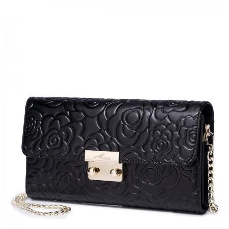 Retro rose embossing leather bag Black