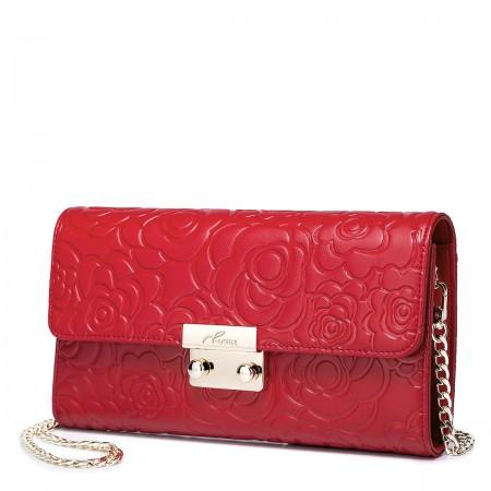 Retro rose embossing leather bag Red