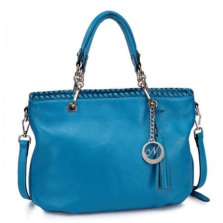 Long strap leather shoulder handbag blue