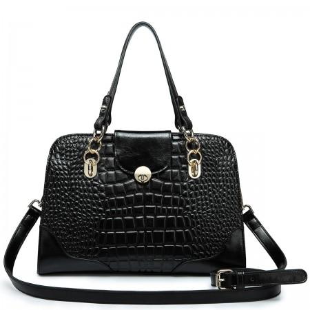 Crocodile pattern leather handbag pink