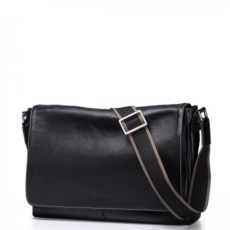 SAMMONS top grade cowhide leather messenger bag Black