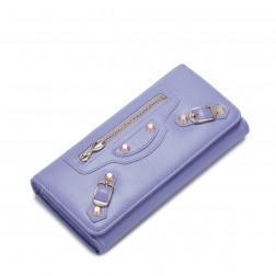 Handsome locomotive series candy cowhide leather four-folded wallet Purple
