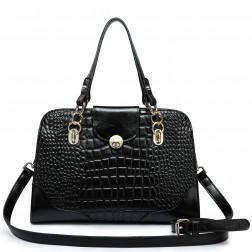 Crocodile pattern leather handbag pink