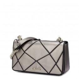 Women leather contrast color shoulder bag Silver