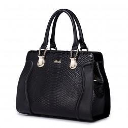Women snake cowhide leather tote bag Red