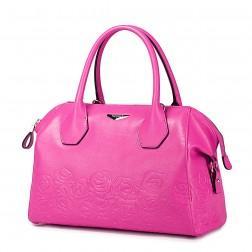 Cowhide leather women messenger bag Pink